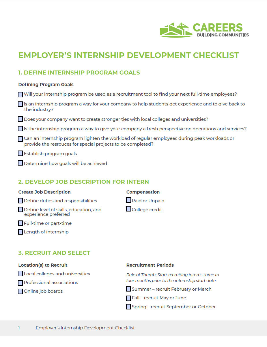 Employers Internship Development Checklist